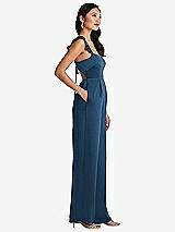 Side View Thumbnail - Dusk Blue Ruffled Sleeve Tie-Back Jumpsuit with Pockets