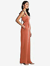 Side View Thumbnail - Terracotta Copper Ruffled Sleeve Tie-Back Jumpsuit with Pockets