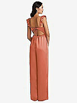 Rear View Thumbnail - Terracotta Copper Ruffled Sleeve Tie-Back Jumpsuit with Pockets