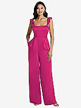 Alt View 1 Thumbnail - Think Pink Ruffled Sleeve Tie-Back Jumpsuit with Pockets