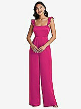 Front View Thumbnail - Think Pink Ruffled Sleeve Tie-Back Jumpsuit with Pockets