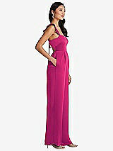 Side View Thumbnail - Think Pink Ruffled Sleeve Tie-Back Jumpsuit with Pockets