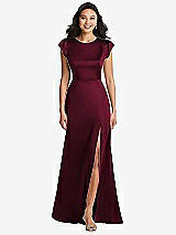 Front View Thumbnail - Cabernet Shirred Cap Sleeve Maxi Dress with Keyhole Cutout Back