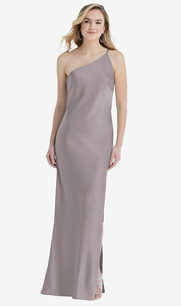 Front View - Cashmere Gray One-Shoulder Asymmetrical Maxi Slip Dress