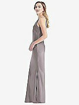 Side View Thumbnail - Cashmere Gray One-Shoulder Asymmetrical Maxi Slip Dress