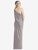 Rear View Thumbnail - Cashmere Gray One-Shoulder Asymmetrical Maxi Slip Dress