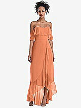 Front View Thumbnail - Sweet Melon Off-the-Shoulder Ruffled High Low Maxi Dress