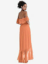 Rear View Thumbnail - Sweet Melon Off-the-Shoulder Ruffled High Low Maxi Dress