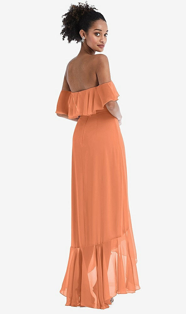 Back View - Sweet Melon Off-the-Shoulder Ruffled High Low Maxi Dress