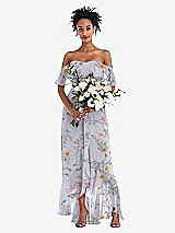 Alt View 2 Thumbnail - Butterfly Botanica Silver Dove Off-the-Shoulder Ruffled High Low Maxi Dress