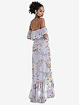 Rear View Thumbnail - Butterfly Botanica Silver Dove Off-the-Shoulder Ruffled High Low Maxi Dress