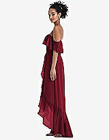 Side View Thumbnail - Burgundy Off-the-Shoulder Ruffled High Low Maxi Dress