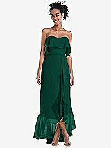 Alt View 1 Thumbnail - Hunter Green Off-the-Shoulder Ruffled High Low Maxi Dress