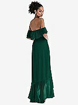 Rear View Thumbnail - Hunter Green Off-the-Shoulder Ruffled High Low Maxi Dress