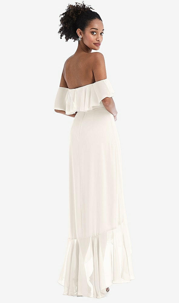 Back View - Ivory Off-the-Shoulder Ruffled High Low Maxi Dress