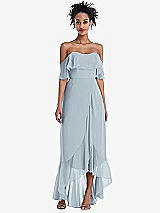 Front View Thumbnail - Mist Off-the-Shoulder Ruffled High Low Maxi Dress