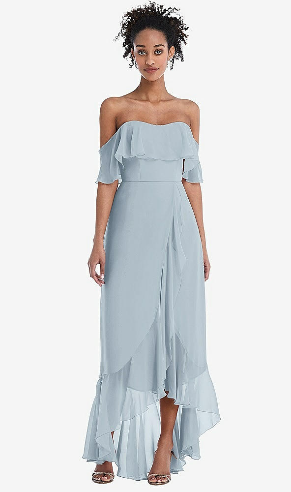 Front View - Mist Off-the-Shoulder Ruffled High Low Maxi Dress