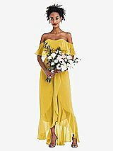 Alt View 2 Thumbnail - Marigold Off-the-Shoulder Ruffled High Low Maxi Dress