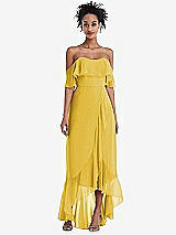 Front View Thumbnail - Marigold Off-the-Shoulder Ruffled High Low Maxi Dress
