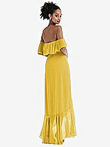 Rear View Thumbnail - Marigold Off-the-Shoulder Ruffled High Low Maxi Dress