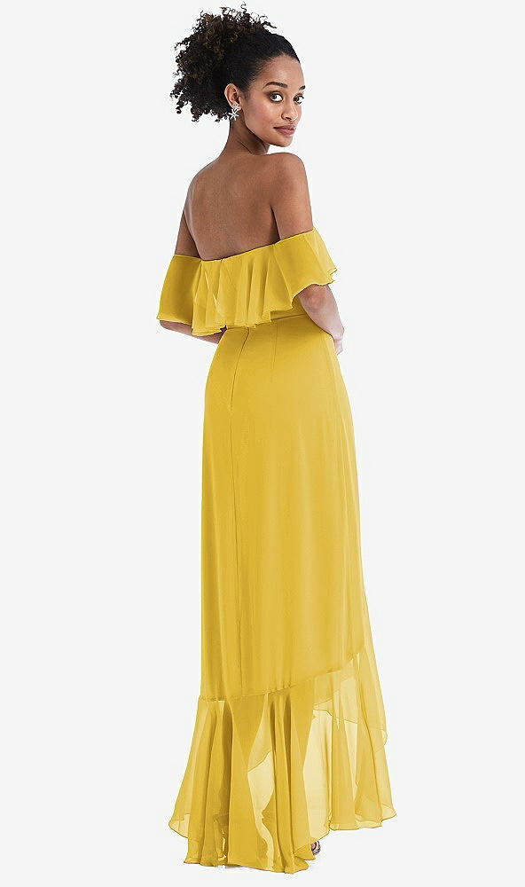 Back View - Marigold Off-the-Shoulder Ruffled High Low Maxi Dress
