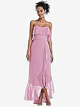 Alt View 1 Thumbnail - Powder Pink Off-the-Shoulder Ruffled High Low Maxi Dress