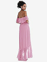 Rear View Thumbnail - Powder Pink Off-the-Shoulder Ruffled High Low Maxi Dress