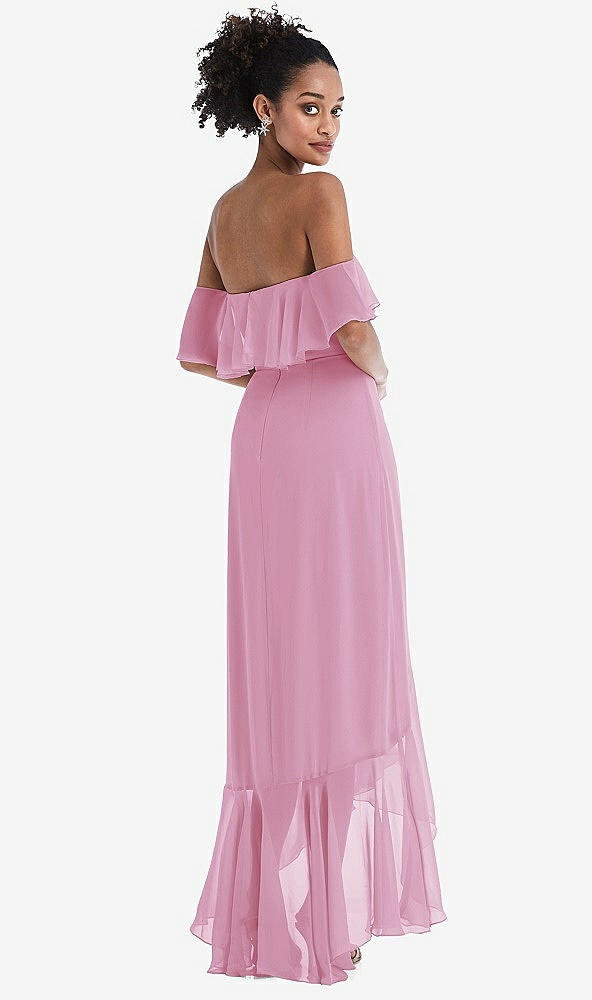 Back View - Powder Pink Off-the-Shoulder Ruffled High Low Maxi Dress