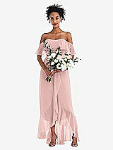 Alt View 2 Thumbnail - Rose - PANTONE Rose Quartz Off-the-Shoulder Ruffled High Low Maxi Dress