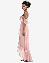 Side View Thumbnail - Rose - PANTONE Rose Quartz Off-the-Shoulder Ruffled High Low Maxi Dress