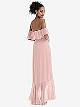 Rear View Thumbnail - Rose - PANTONE Rose Quartz Off-the-Shoulder Ruffled High Low Maxi Dress