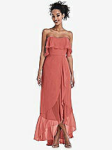 Alt View 1 Thumbnail - Coral Pink Off-the-Shoulder Ruffled High Low Maxi Dress