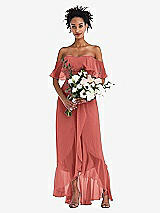 Alt View 2 Thumbnail - Coral Pink Off-the-Shoulder Ruffled High Low Maxi Dress