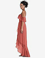 Side View Thumbnail - Coral Pink Off-the-Shoulder Ruffled High Low Maxi Dress