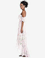 Side View Thumbnail - Watercolor Print Off-the-Shoulder Ruffled High Low Maxi Dress