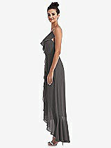 Side View Thumbnail - Caviar Gray Ruffle-Trimmed V-Neck High Low Wrap Dress