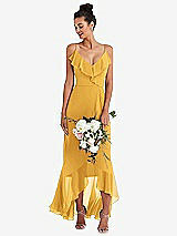Alt View 1 Thumbnail - NYC Yellow Ruffle-Trimmed V-Neck High Low Wrap Dress