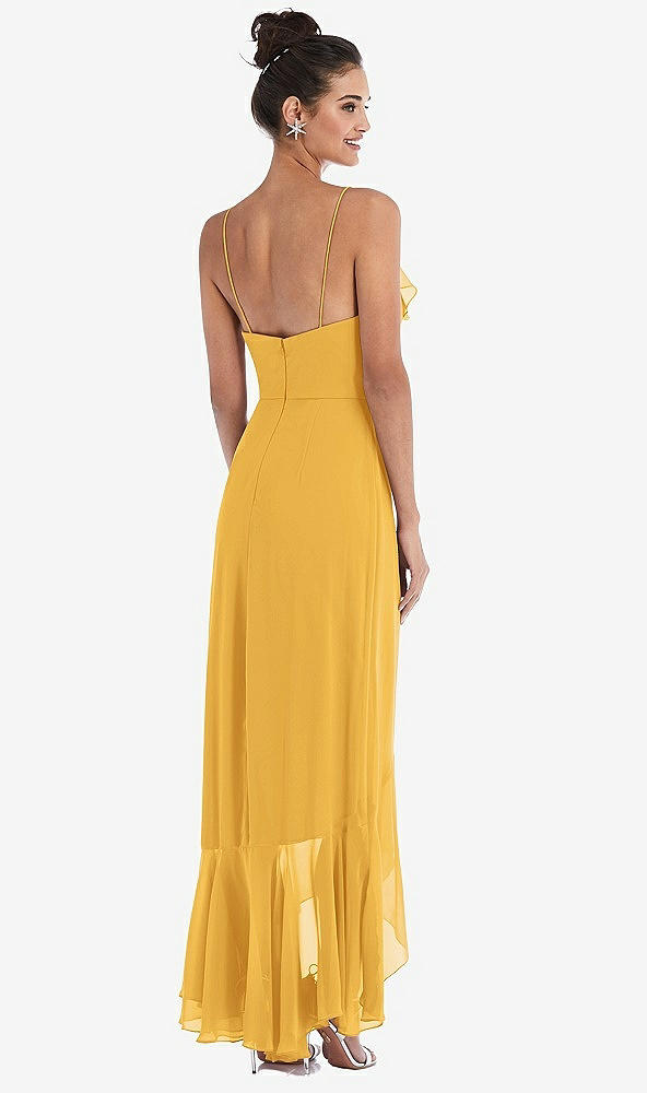 Back View - NYC Yellow Ruffle-Trimmed V-Neck High Low Wrap Dress