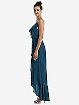 Side View Thumbnail - Atlantic Blue Ruffle-Trimmed V-Neck High Low Wrap Dress