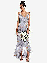 Alt View 1 Thumbnail - Butterfly Botanica Silver Dove Ruffle-Trimmed V-Neck High Low Wrap Dress