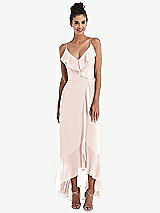 Front View Thumbnail - Blush Ruffle-Trimmed V-Neck High Low Wrap Dress