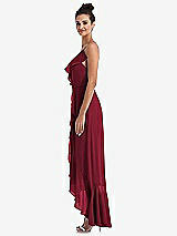 Side View Thumbnail - Burgundy Ruffle-Trimmed V-Neck High Low Wrap Dress