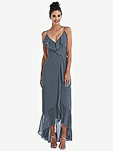 Front View Thumbnail - Silverstone Ruffle-Trimmed V-Neck High Low Wrap Dress