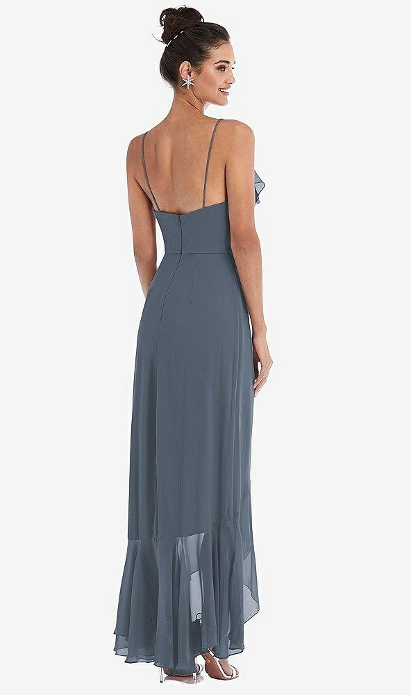 Back View - Silverstone Ruffle-Trimmed V-Neck High Low Wrap Dress