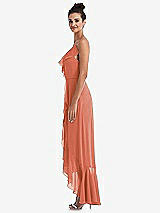 Side View Thumbnail - Terracotta Copper Ruffle-Trimmed V-Neck High Low Wrap Dress