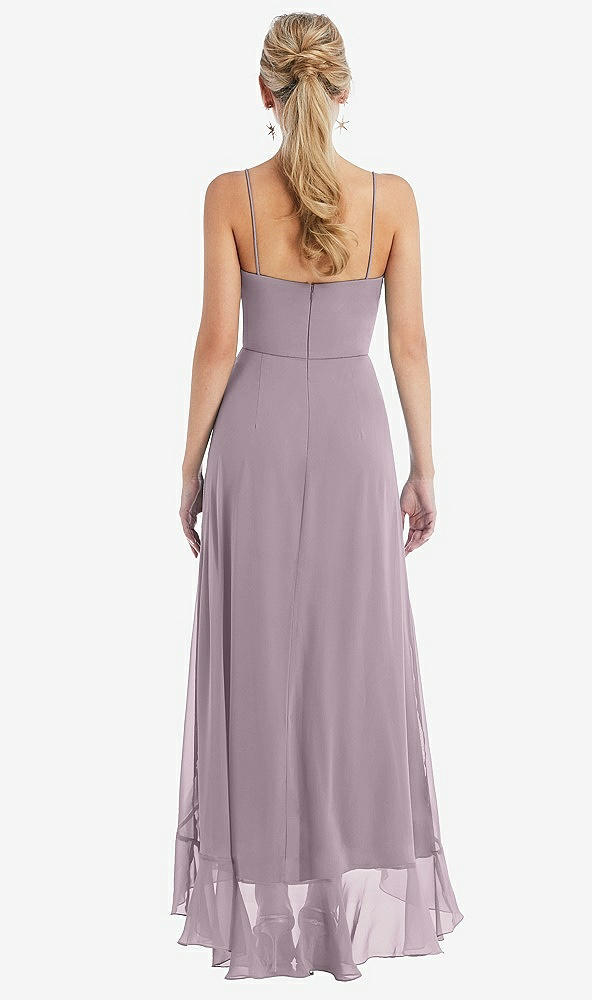 Back View - Lilac Dusk Scoop Neck Ruffle-Trimmed High Low Maxi Dress