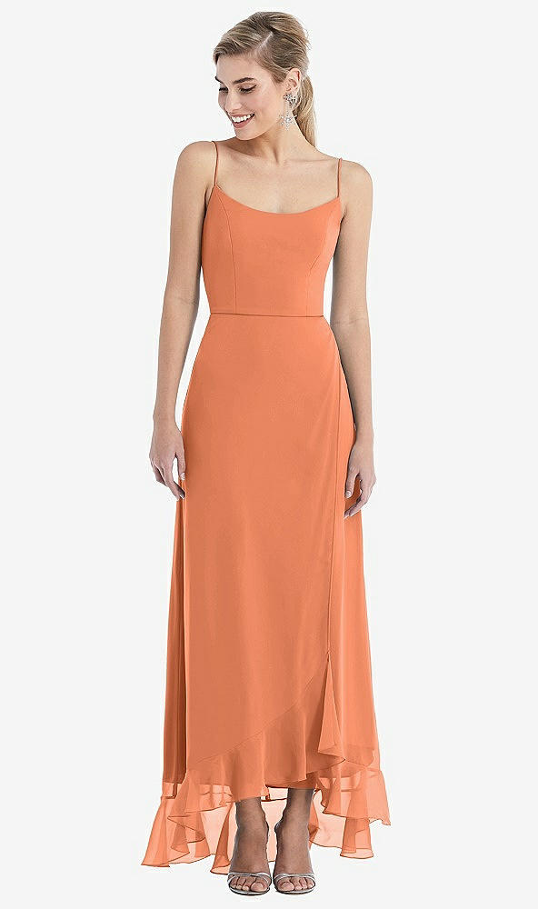 Front View - Sweet Melon Scoop Neck Ruffle-Trimmed High Low Maxi Dress