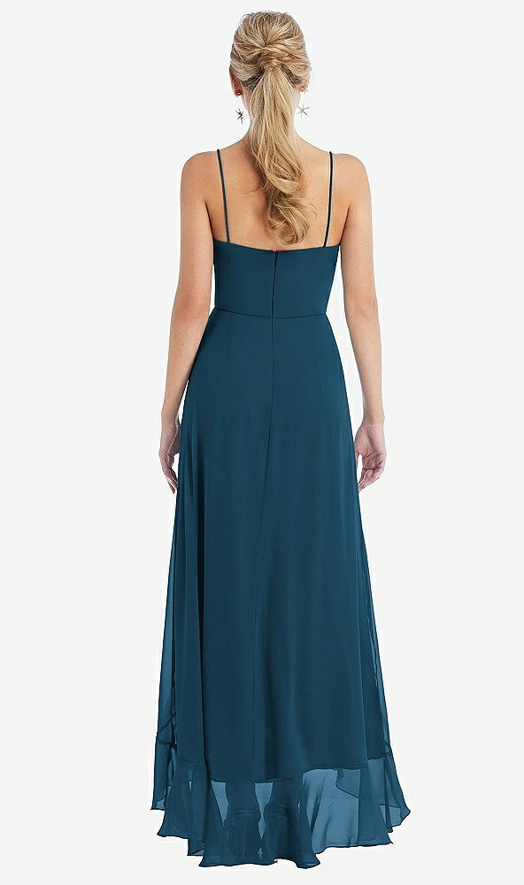 Back View - Atlantic Blue Scoop Neck Ruffle-Trimmed High Low Maxi Dress