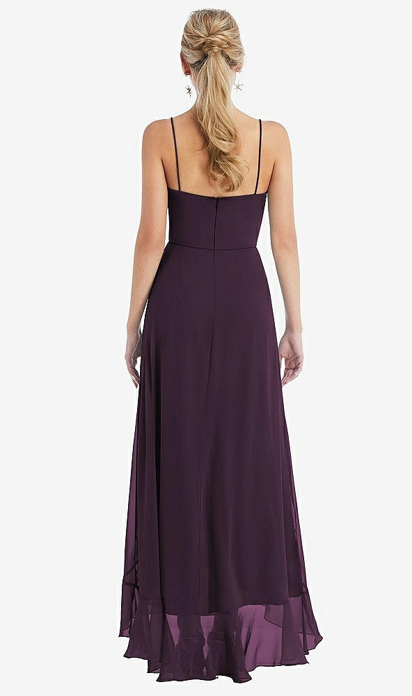 Back View - Aubergine Scoop Neck Ruffle-Trimmed High Low Maxi Dress