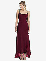 Front View Thumbnail - Cabernet Scoop Neck Ruffle-Trimmed High Low Maxi Dress